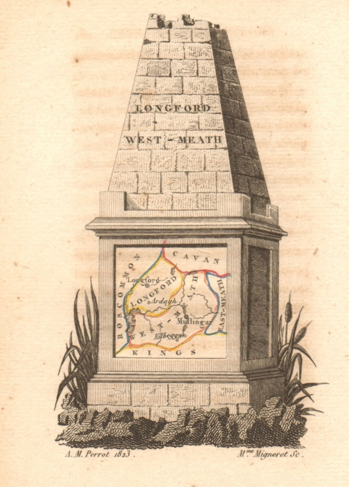 LONGFORD & WEST MEATH (WESTMEATH) antique county map by PERROT. Leinster 1824